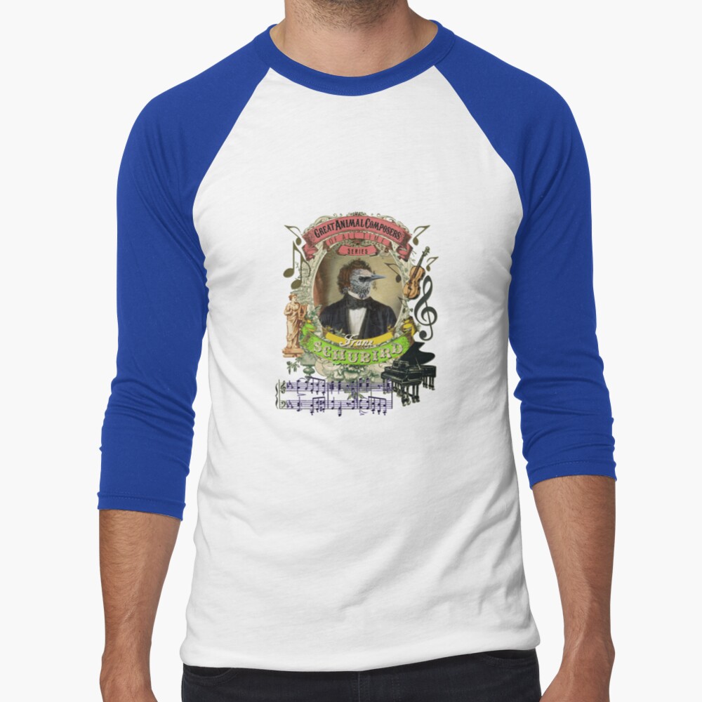 Franz Schubird Cute Classical Music Parody Schubert Bird Baseball ¾ Sleeve T-Shirt