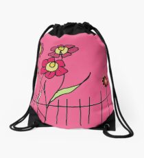 Flower behind the fence Drawstring Bag