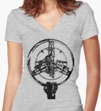 Mad Max Wheel Stencil Design Women's Fitted V-Neck T-Shirt