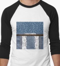 Faux Denim and leather and lace 4 Men's Baseball ¾ T-Shirt