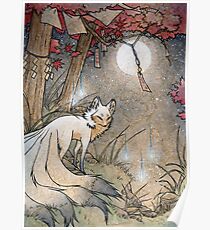 Fox & Wisps - Kitsune Yokai Fuchsfeuer Poster