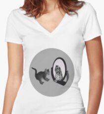 ♥•.¸¸MIRROR OF TRUTH WHAT DO I SEE?..I SEE THE REAL TIGER IN ME.. TEE SHIRT♥•.¸¸ Women's Fitted V-Neck T-Shirt