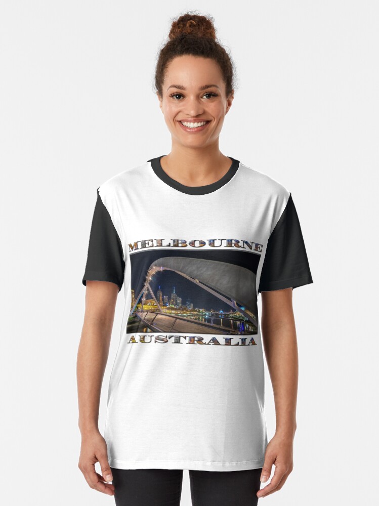 Alternate view of Southgate Bridge At Night (wide poster edition on white) Graphic T-Shirt