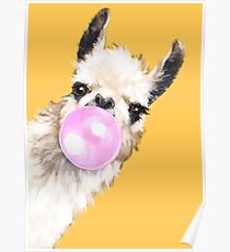 Bubble Gum Sneaky Lama in Senfgelb Poster