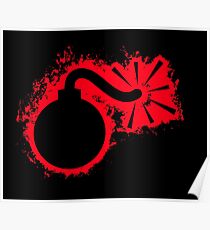 Blast bomb red and black silhouette Poster