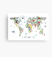 Animal Map of the World for children and kids Canvas Print