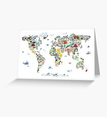 Animal Map of the World for children and kids Greeting Card