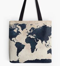 World Map Distressed Navy Tote Bag