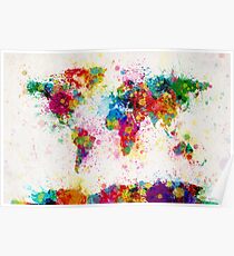Weltkarte Paint Splashes Poster