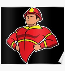 Super Hero Firefighters Red Line Fire Man Poster