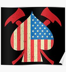 USA Firefighter Flag Axes Fire Department Poster