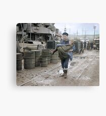 Norwegian child being carried to an ambulance from HMS Onslaught at Gourock, 1 March 1945 Metal Print