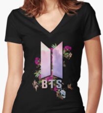 BTS NEW LOGO FLOWERS EDITION Women's Fitted V-Neck T-Shirt
