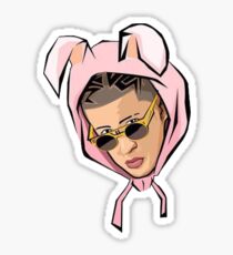BAD BUNNY IN A PINK BUNNY HOODIE Sticker