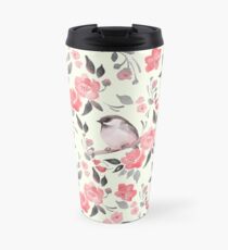 Watercolor floral background with cute bird /2 Travel Mug