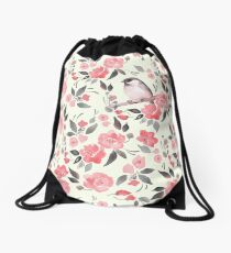 Watercolor floral background with cute bird /2 Drawstring Bag
