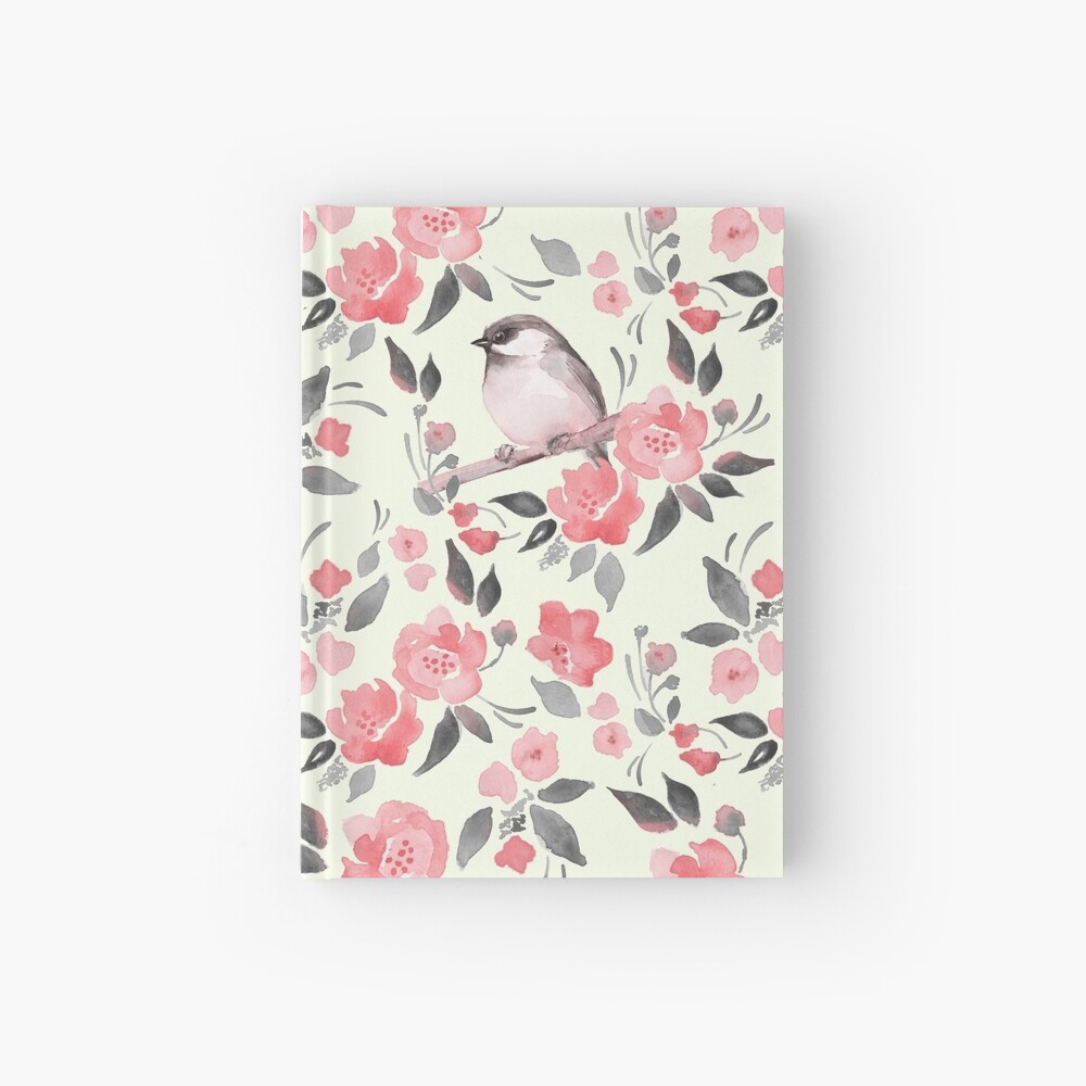 Watercolor floral background with cute bird /2 Hardcover Journal