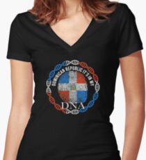 Dominican Republic Its In My DNA - Dominican Republic Dominican Flag In Thumbprint Women's Fitted V-Neck T-Shirt