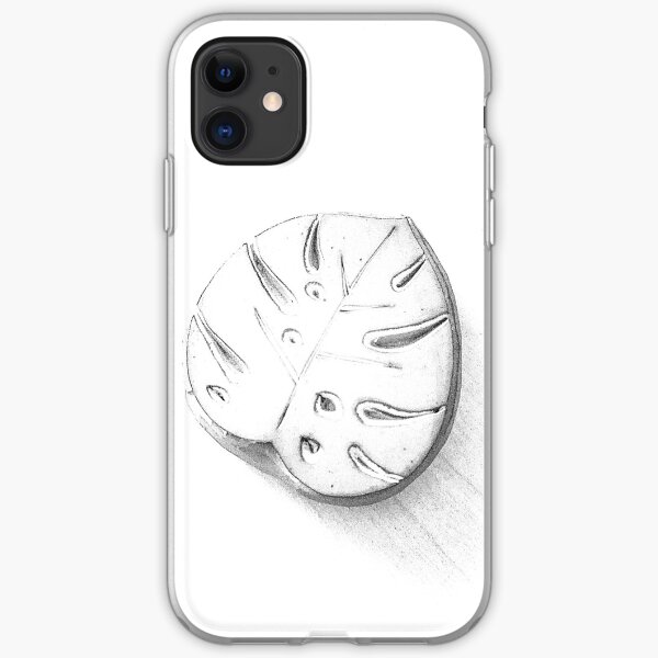 Monstera leaf, monstera deliciosa, black and white iPhone Soft Case