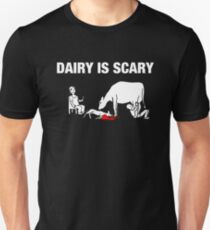 Dairy IS Scary- vegan anti dairy love animals shirt Slim Fit T-Shirt