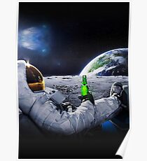 Astronaut on the Moon with space beer ⛔ HQ quality Poster