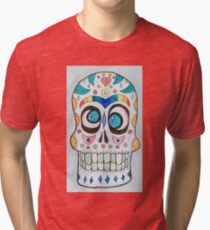 Wacky Watercolor Sugar Skull Tri-blend T-Shirt