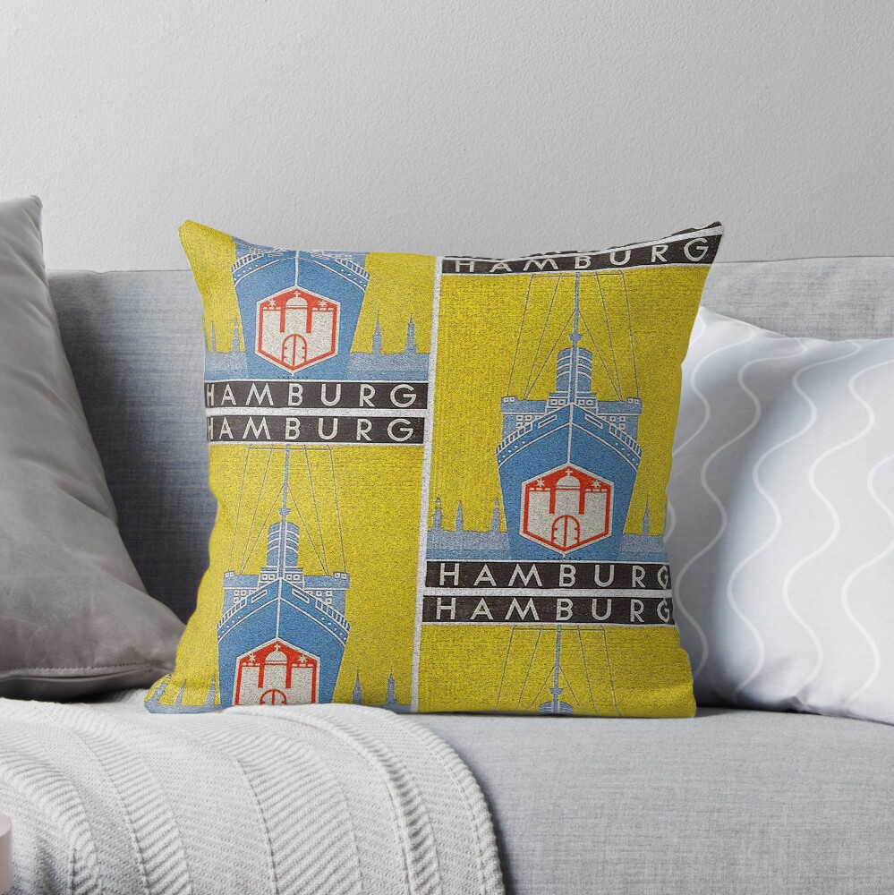 Vintage Hamburg Travel Poster, 1955 Throw Pillow