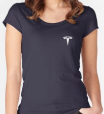 Tesla Logo White With Blue Background Women's Fitted Scoop T-Shirt