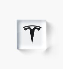 Tesla Logo Black With White Background Acrylic Block