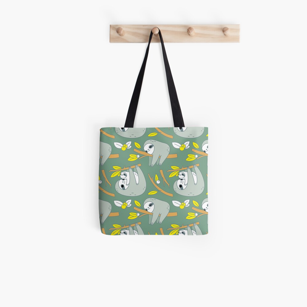 Sloth Pattern in Green Tote Bag