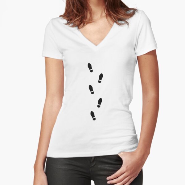 Shoe print, shoeprint, shoe prints, shoeprints, footprints, footprint, step by step, step, foot print, foot prints Fitted V-Neck T-Shirt
