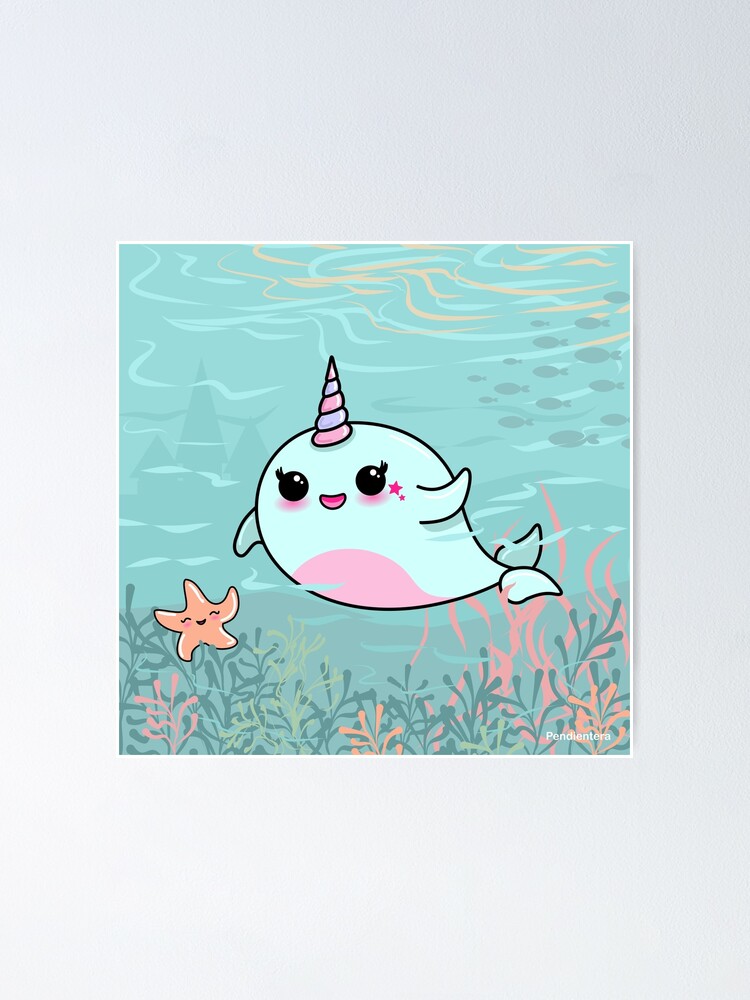 Narwhal Et étoile De Mer Kawaii Poster