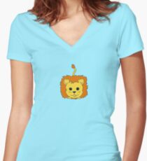 Lion Cartoon Doodle Women's Fitted V-Neck T-Shirt