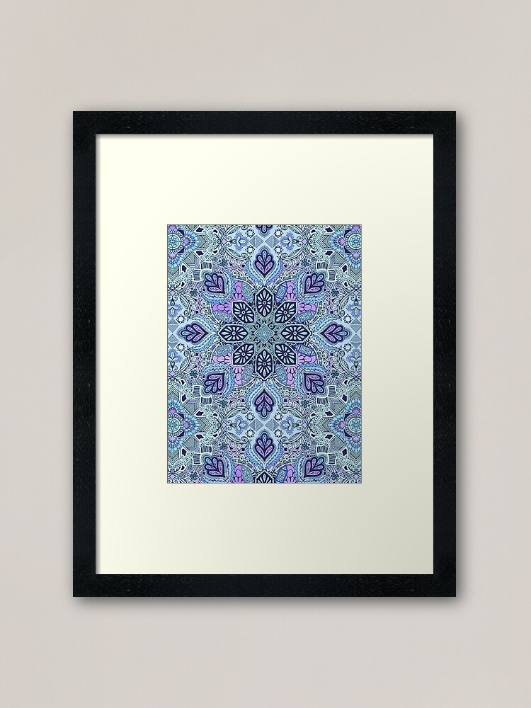 Navy Blue Mint And Purple Boho Pattern Framed Art Print