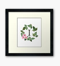 Monogram I Lovely Pink Roses And Leaves Framed Print