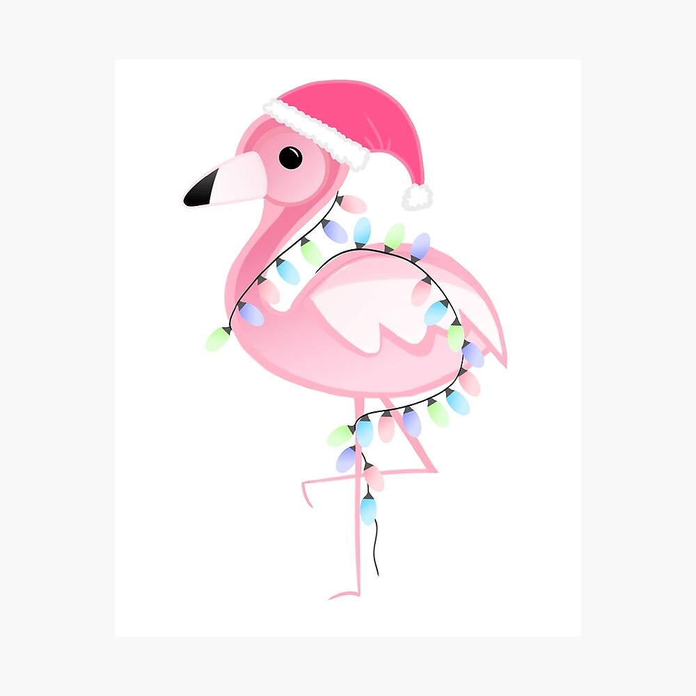“Flamingo - Christmas Flamingo with Santa hat and Lights” Photographic