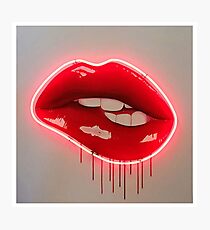 Neon Lip Biting Tapestry Photographic Print