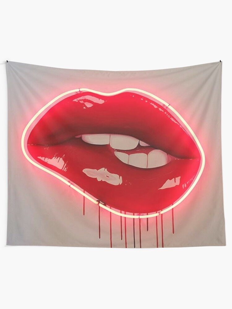 Alternate view of Neon Lip Biting Tapestry Tapestry