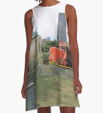Sky, industry, building, farm, grain, silo, agriculture, station, blue, power, tower, factory, architecture, plant, water, rural, farming A-Line Dress