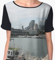 City, skyline, water, architecture, river, buildings, cityscape, building, sky, panorama, sea, urban, blue, view, downtown, landscape Chiffon Top