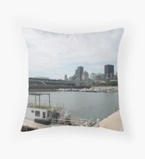 City, skyline, water, architecture, river, buildings, cityscape, building, sky, panorama, sea, urban, blue, view, downtown, landscape Throw Pillow