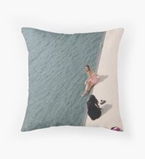 Лето, Beach, sea, water, woman, ocean, summer, sand, vacation, young, sky, people, blue, nature, travel, boy, boat, holiday, sport, happy Throw Pillow