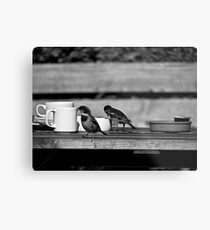 Sparrows at Tea-Time Metal Print