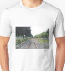 railway, train, railroad, rail, track, travel, transportation, tracks, steel, road, transport, rails, landscape, perspective, line, journey Unisex T-Shirt