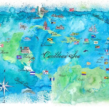 St Barts Antilles Illustrated Caribbean Travel Map With -  Sweden