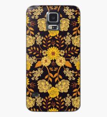 Gelb, Orange und Marineblau dunkles Blumenmuster Hülle & Skin für Samsung Galaxy