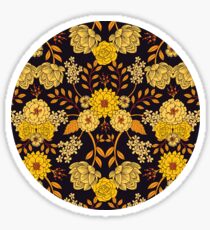 Gelb, Orange und Marineblau dunkles Blumenmuster Sticker
