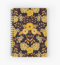 Yellow, Orange & Navy Blue Dark Floral Pattern Spiral Notebook