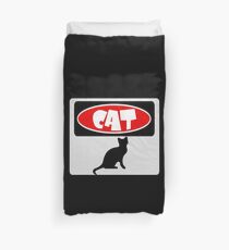 CAT SILHOUETTE, FUNNY DANGER STYLE FAKE SAFETY SIGN Duvet Cover