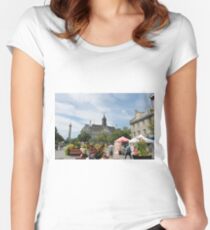 architecture, church, building, city, europe, old, tower, town, castle, panorama, house, cathedral, travel, sky, landmark, medieval, view, historic, cityscape, panoramic, river, tourism, spain, palace Women's Fitted Scoop T-Shirt